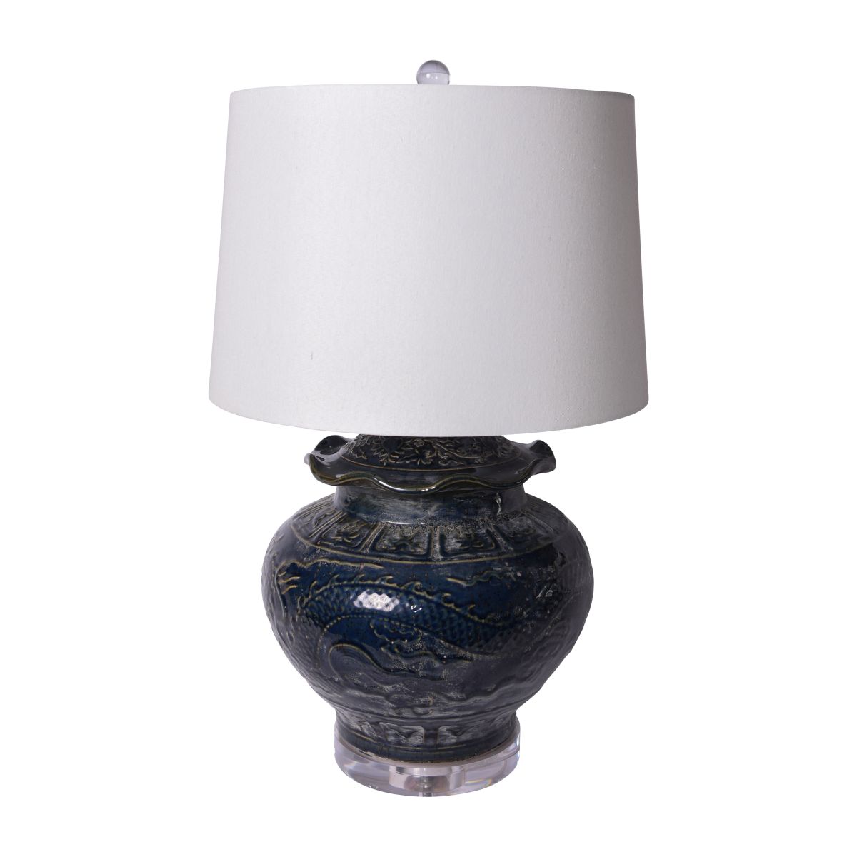 Legend of Asia Lighting Legend of Asia Carved Dragon Lotus Jar Speckled Indigo Lamp Acrylic Base