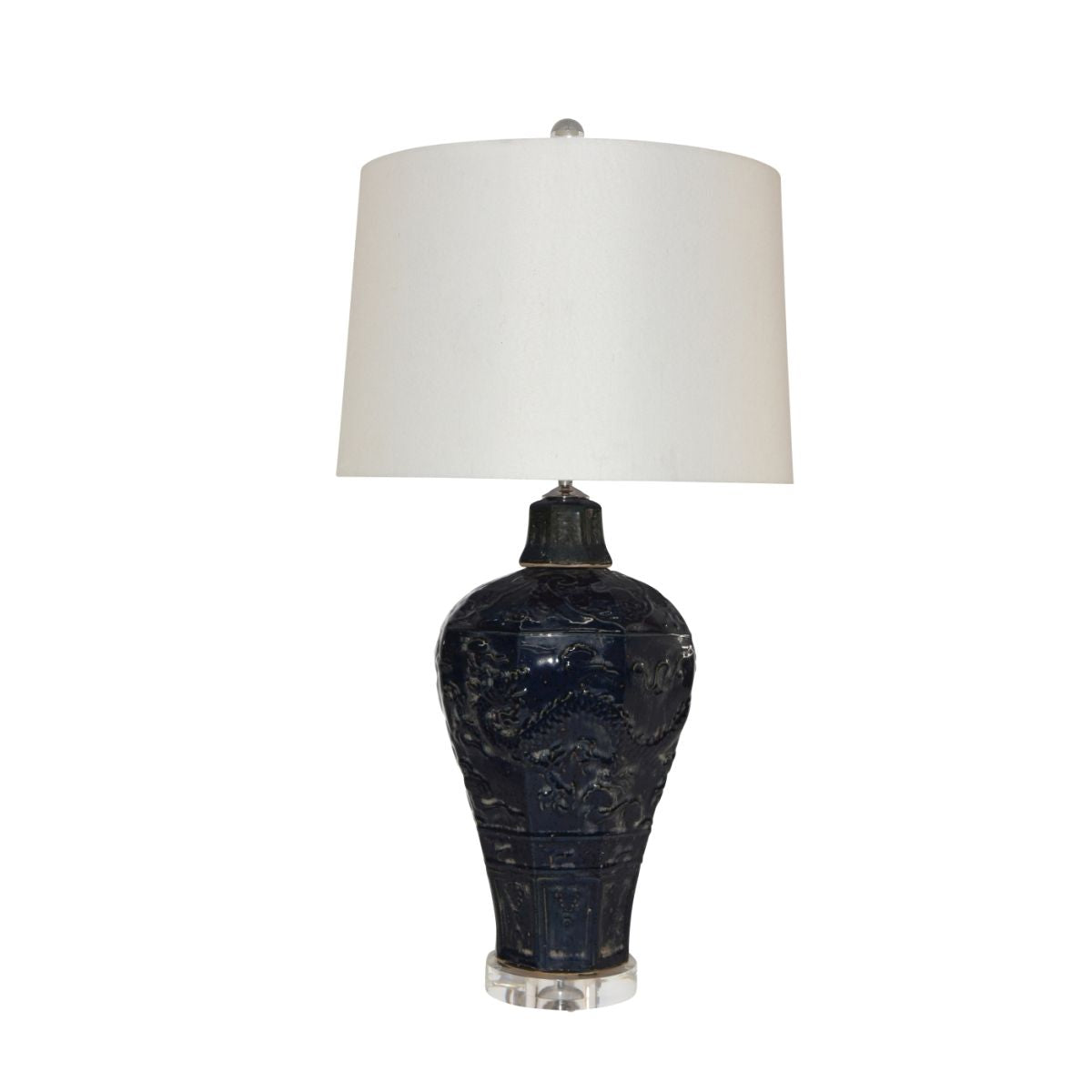 Legend of Asia Lighting Legend of Asia Carved Dragon Plum Vase Speckled Indigo Lamp