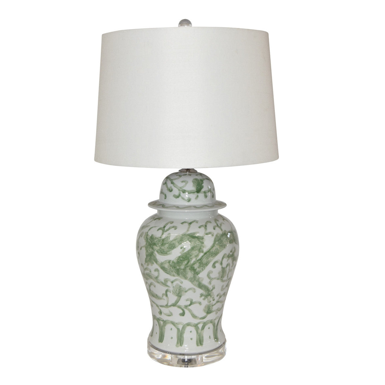 Legend of Asia Lighting Legend of Asia Celadon Dragon Mortif Porcelain Temple Jar Table Lamp Acrylic Base