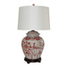 Legend of Asia Lighting Legend of Asia Coral Red Barn Jar Bird Motif Lamp Wood Base
