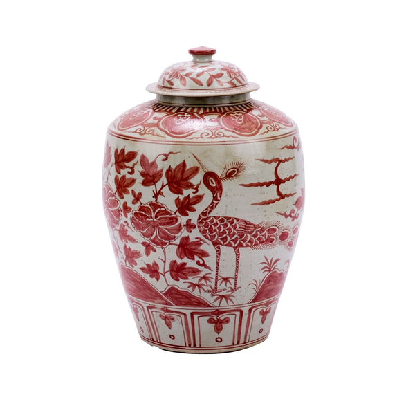 Legend of Asia Home Legend of Asia Coral Red Barn Jar Bird Motif Large