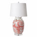 Legend of Asia Lighting Legend of Asia Coral Red Four Loop Handle Jar Twisted Flower Motif Table Lamp Acrylic Bsae
