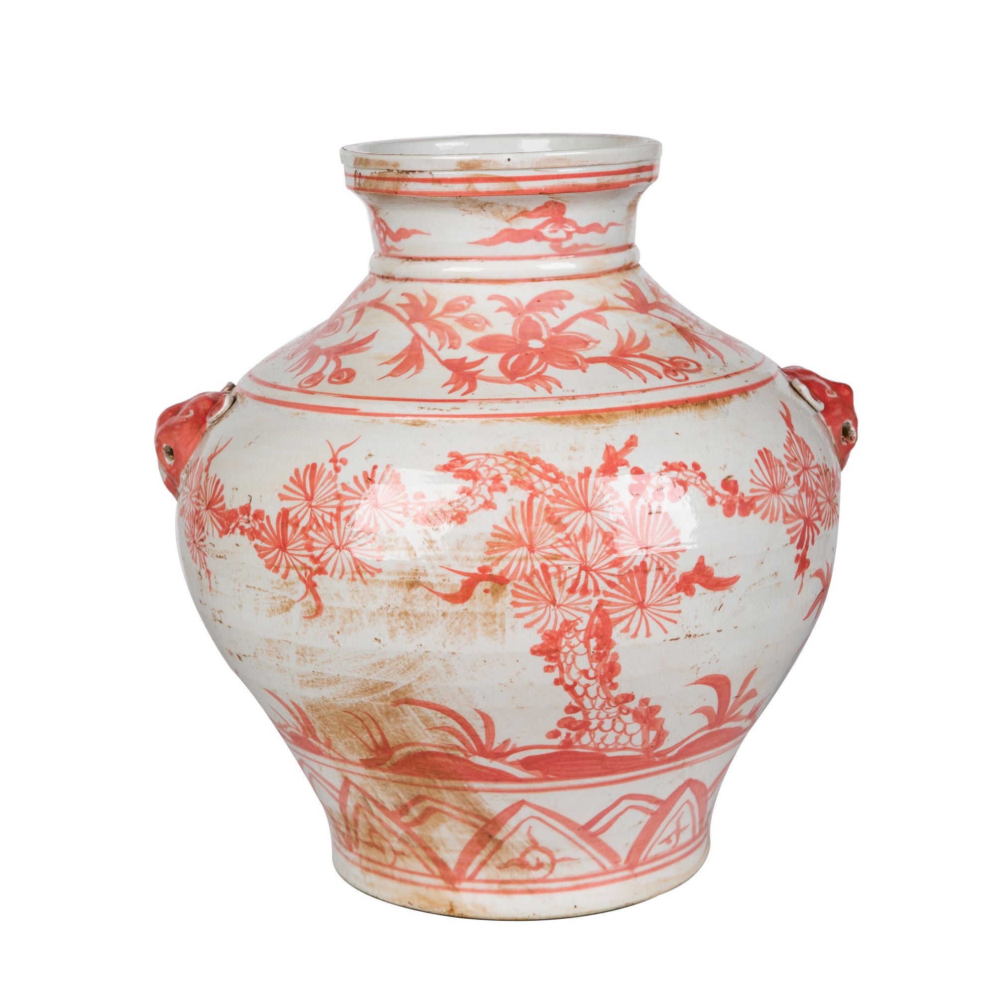 Legend of Asia Home Legend of Asia Coral Red Plum Jar Double Lion Handle -