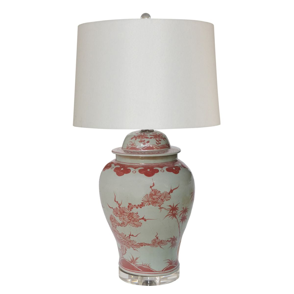 Legend of Asia Lighting Legend of Asia Coral Red Plum Tree Temple Jar Table Lamp