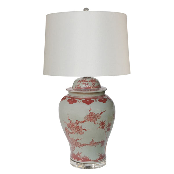 Legend of Asia Lighting Legend of Asia Coral Red Plum Tree Temple Jar Table Lamp