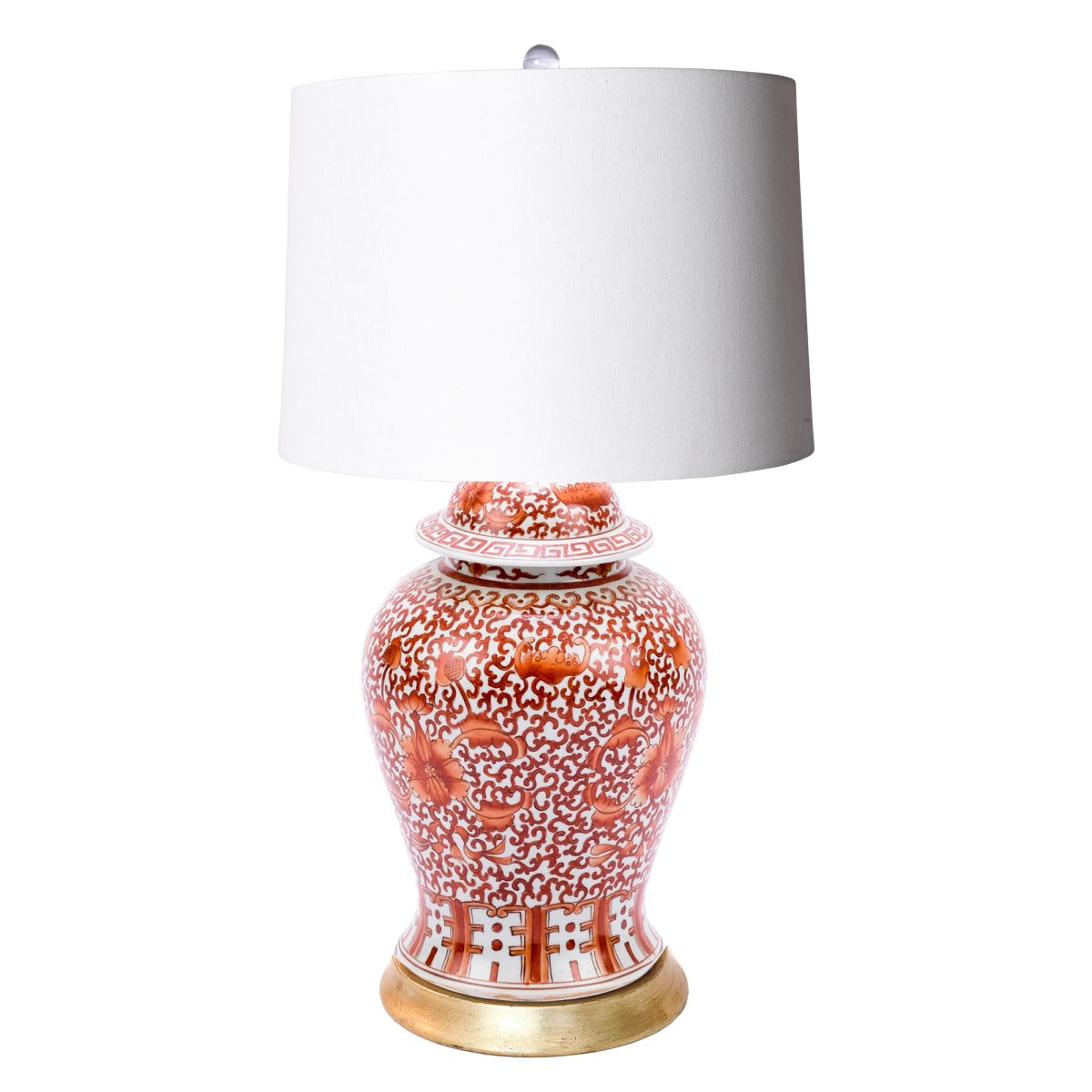 Legend of Asia Lighting Legend of Asia Coral Red Twisted Lotus Jar Lamp Gold Leaf Base