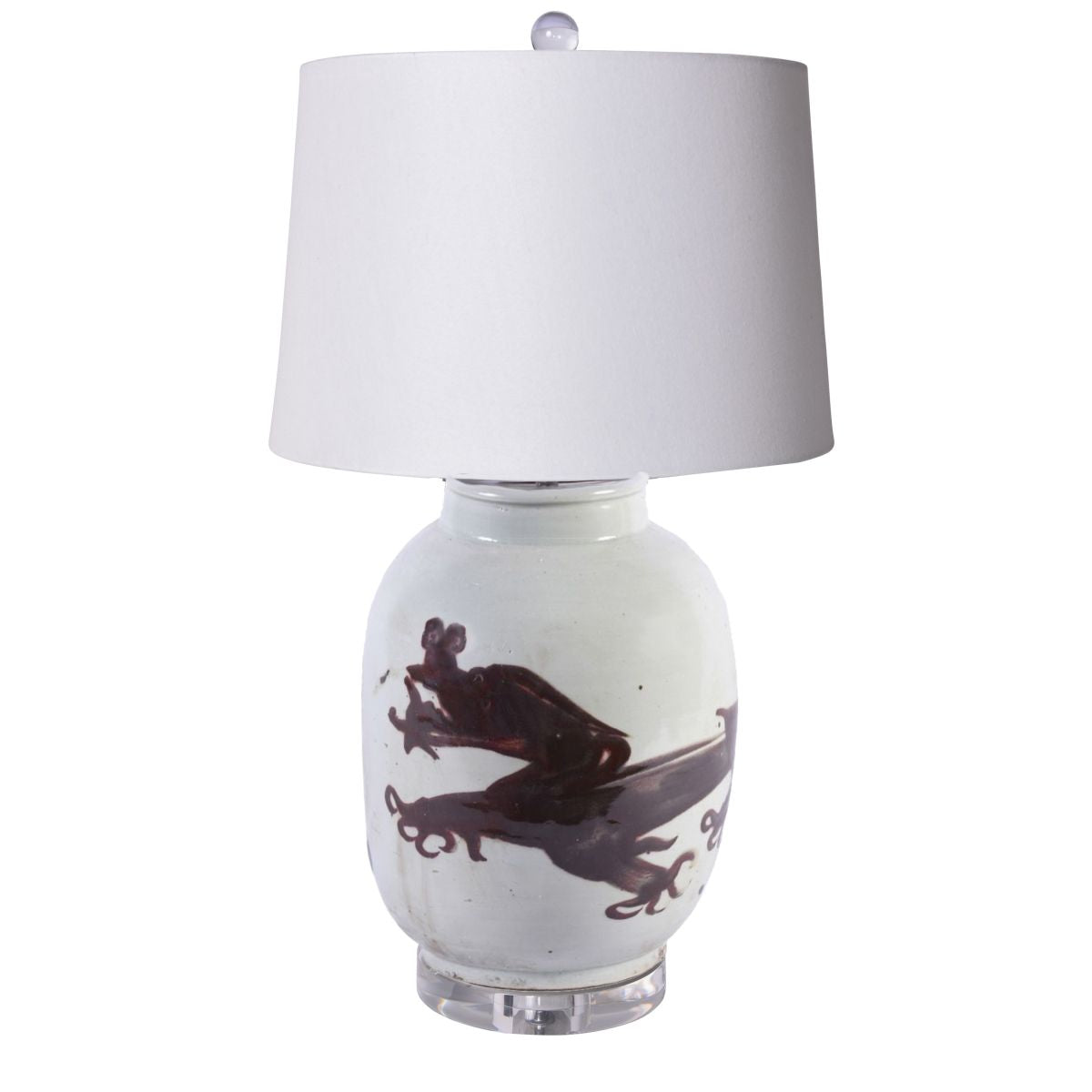 Legend of Asia Lighting Legend of Asia Dark Brown Squash Vase Dragon Motif Lamp Acrylic Base