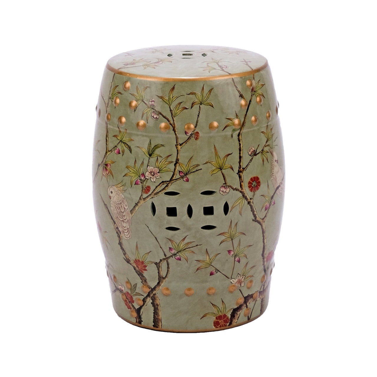 Legend of Asia Giftware Legend of Asia Famille Rose Green Stool Parrot Floral Motif