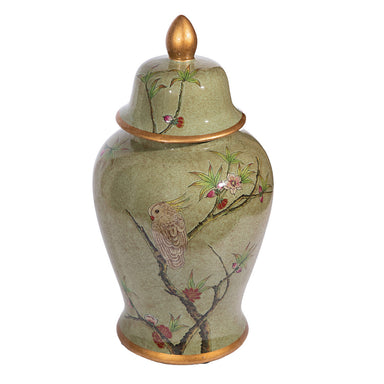 Legend of Asia Home Legend of Asia Green Gilt Parrot Temple Jar
