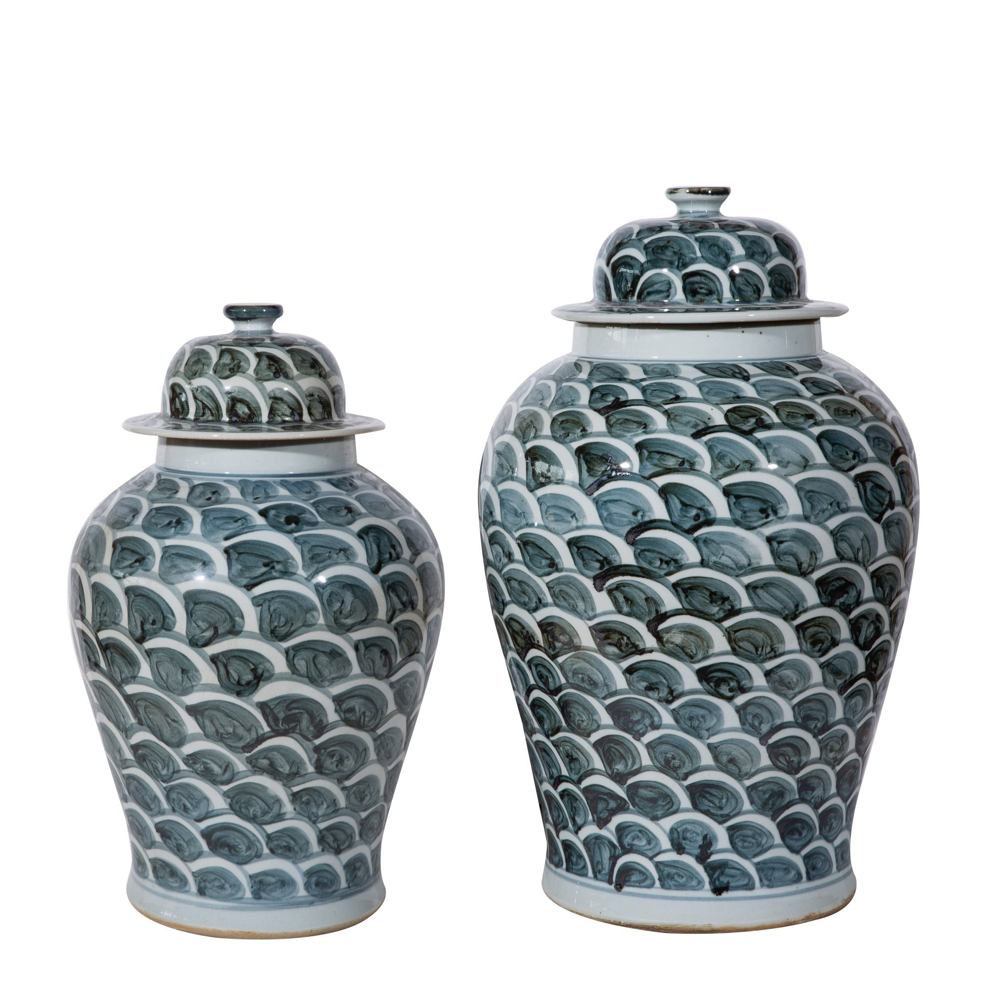 Legend of Asia Home Decor Legend of Asia Indigo Blue Fish Scale Temple Jar Large