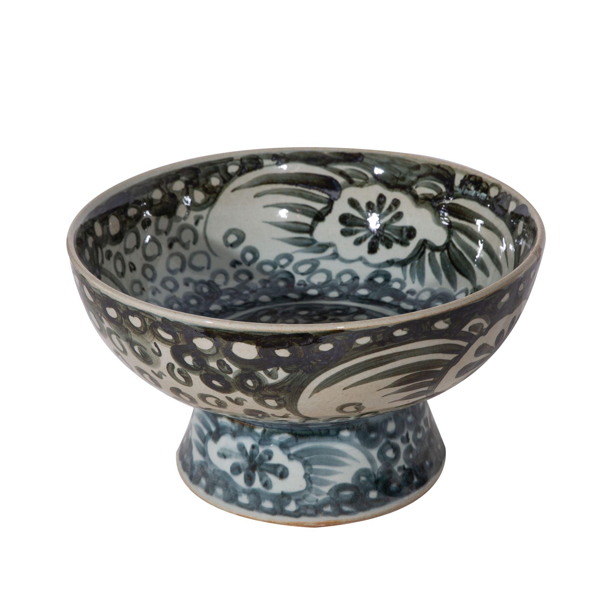 Legend of Asia Home Decor Legend of Asia Indigo Blue Sea Flower Serving Bowl Tall Base