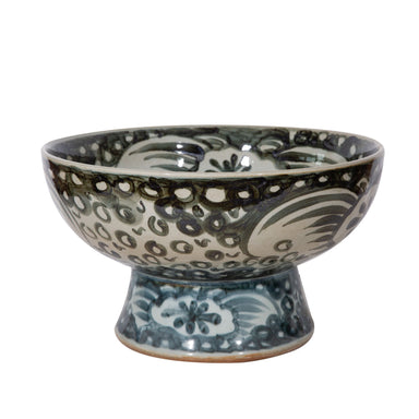 Legend of Asia Home Decor Legend of Asia Indigo Blue Sea Flower Serving Bowl Tall Base