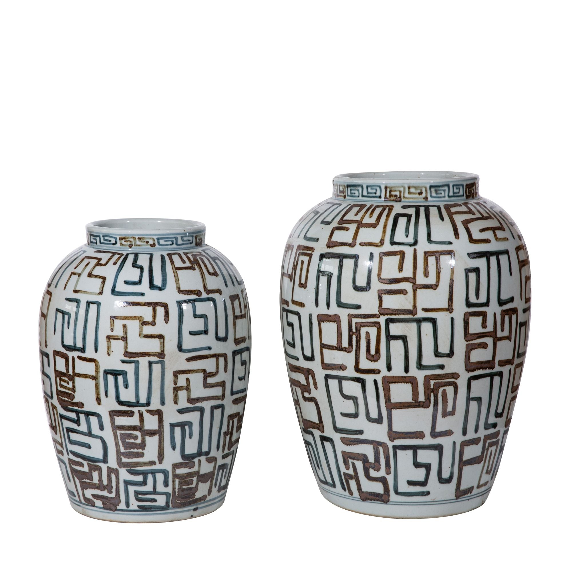 Legend of Asia Home Decor Legend of Asia Indigo Brown Maze Jar