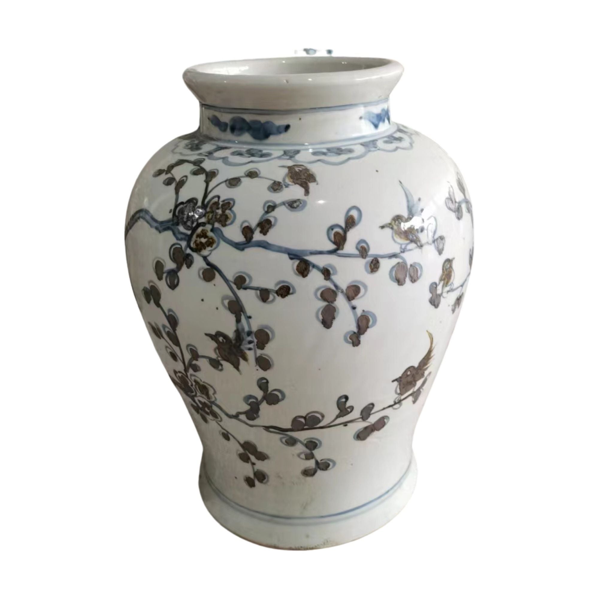 Legend of Asia Home Decor Legend of Asia Indigo Plum Jar With Brown Bird