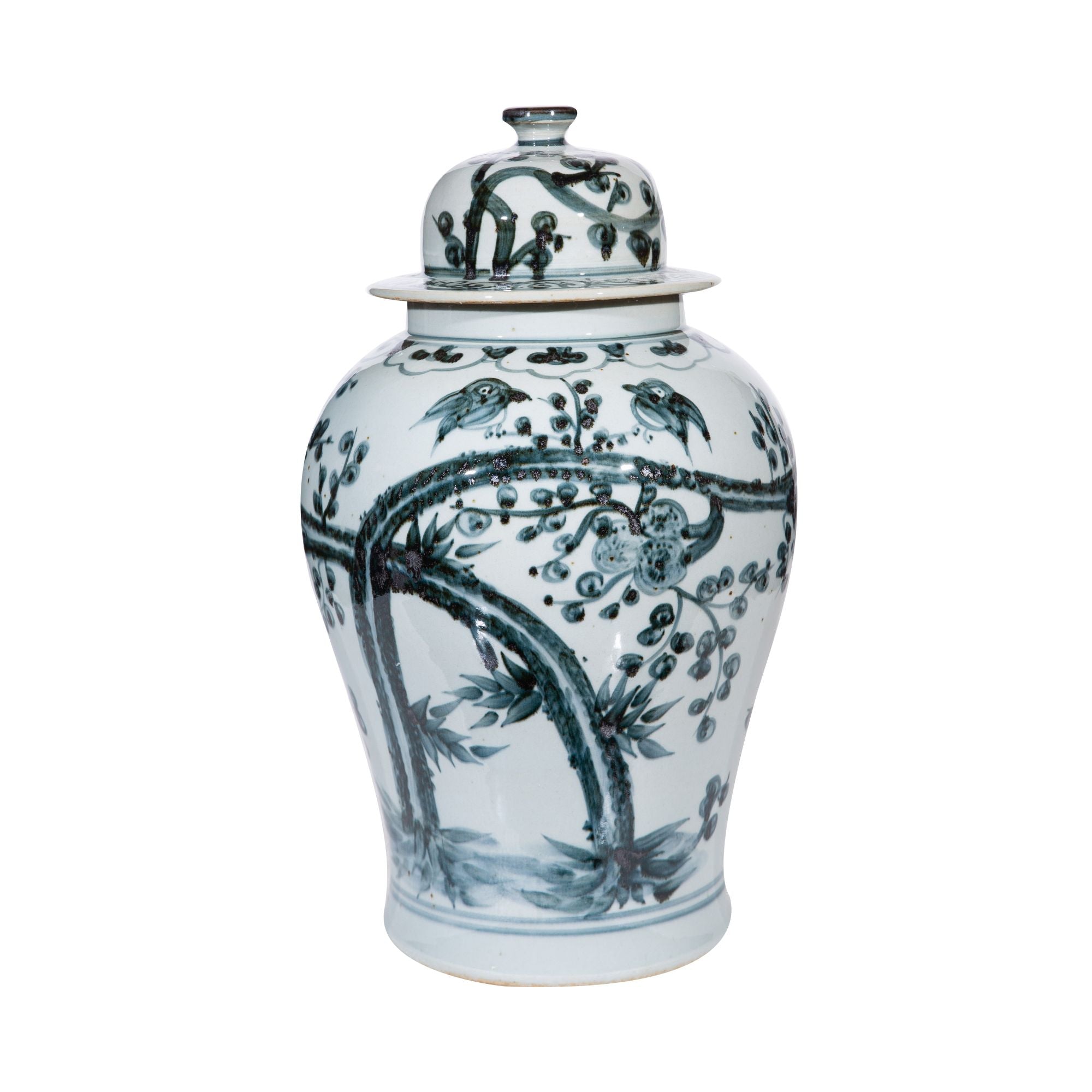 Legend of Asia Home Legend of Asia Indigo Porcelain Temple Jar Magpie on Plum Motif Small