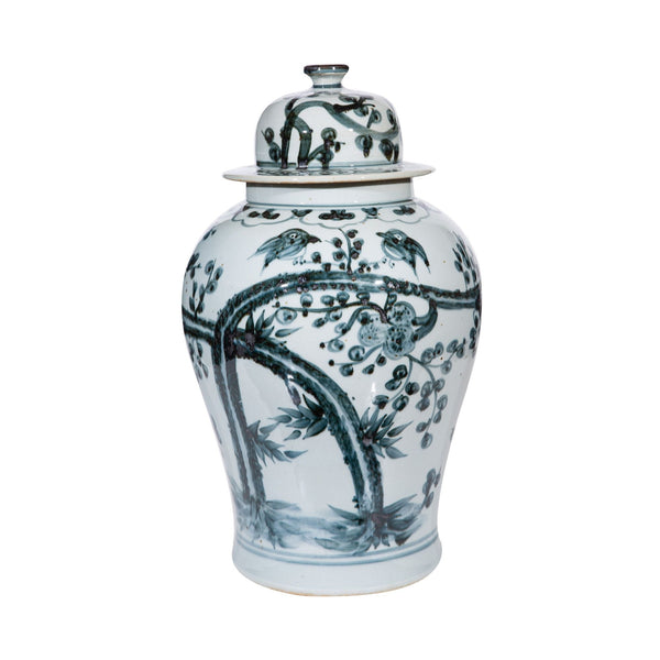 Legend of Asia Home Legend of Asia Indigo Porcelain Temple Jar Magpie on Plum Motif Small