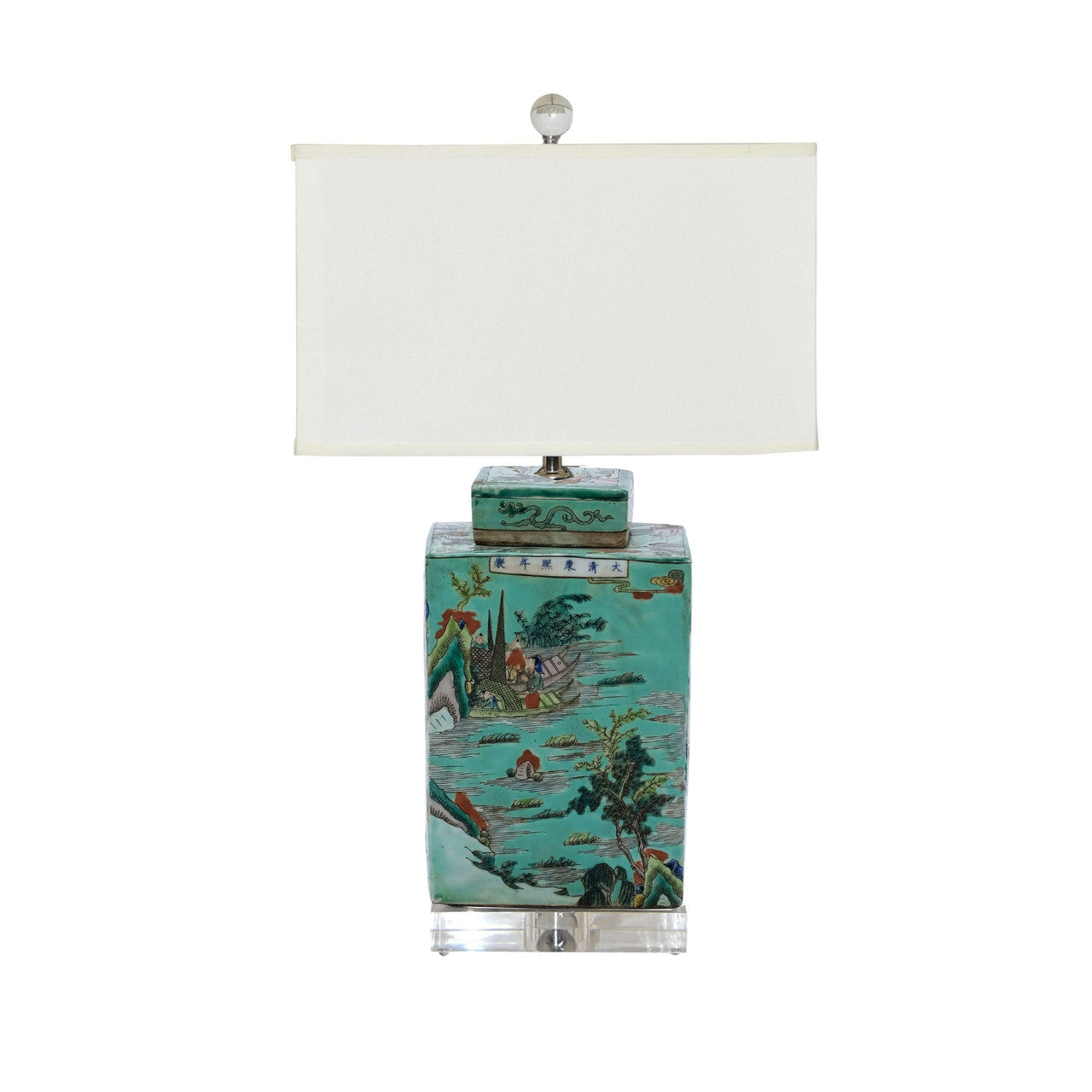 Legend of Asia Lighting Legend of Asia Lamp Green Square Tea Jar Landscape