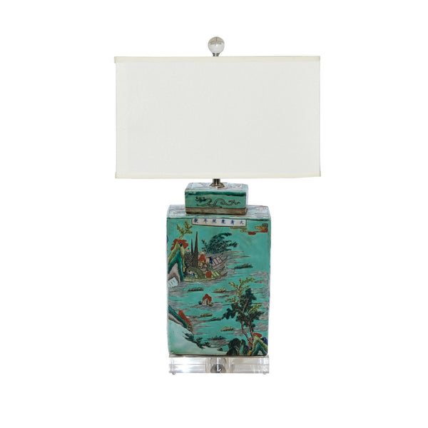 Legend of Asia Lighting Legend of Asia Lamp Green Square Tea Jar Landscape