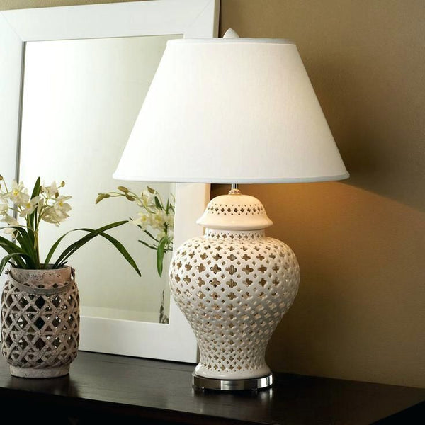 Legend of Asia Lighting Legend of Asia Lamp Of White Lattice Ginger Jar With Acrylic Base - Medium