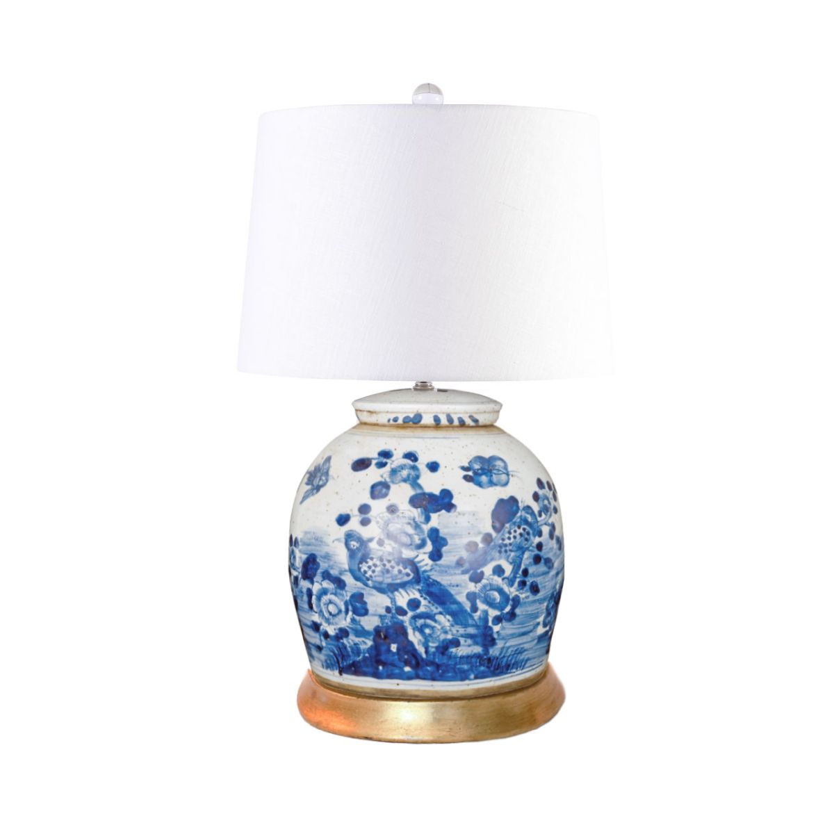 Legend of Asia Lighting Legend of Asia Lamp Vintage Flower Bird Large Ming Jar Gold Leaf Base