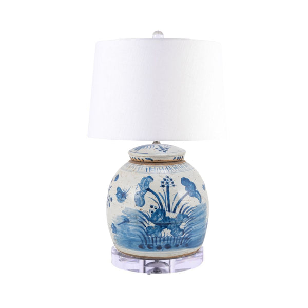 Legend of Asia Lighting Legend of Asia Lamp Vintage Ming Jar Plum Lily Pad Acrylic Base