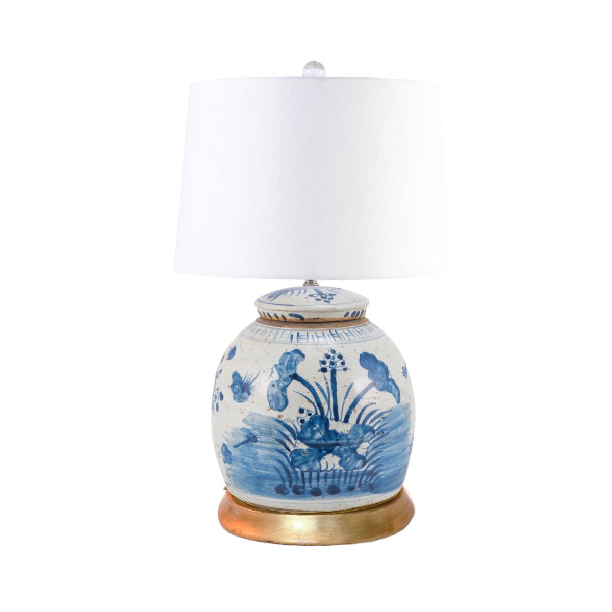 Legend of Asia Lighting Legend of Asia Lamp Vintage Ming Jar Plum Lily Pad Gold Leaf Base