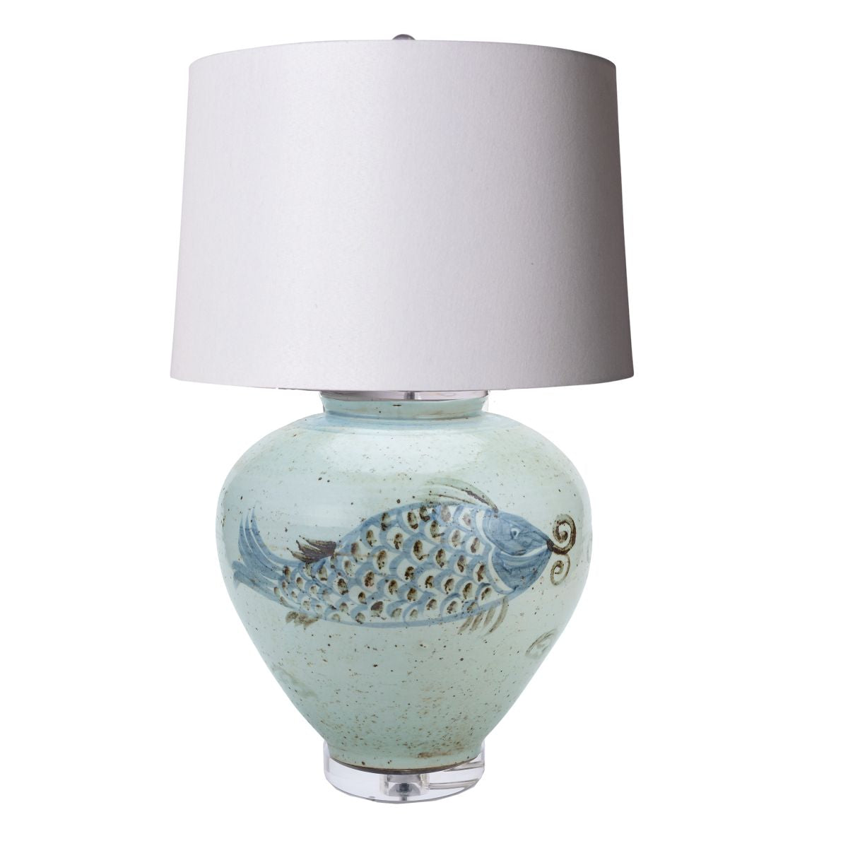 Legend of Asia Lighting Legend of Asia Large Cone Blue & White Fish Jar Table Lamp Lucite Base