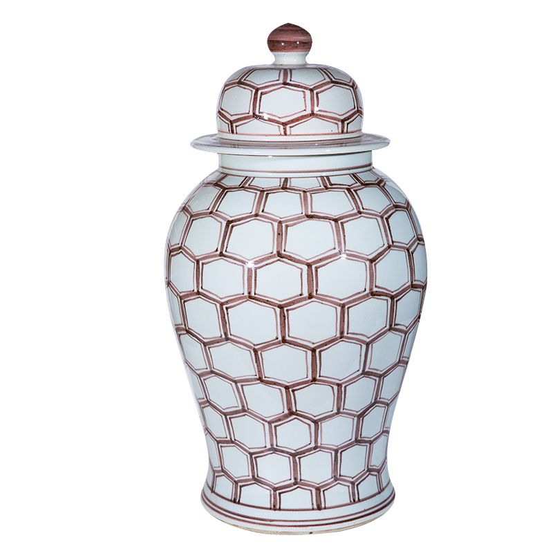 Legend of Asia Home Decor Legend of Asia Large Cooper Red Honeycomb Temple Jar