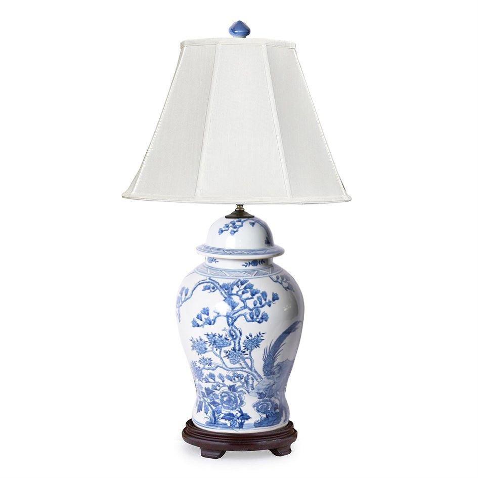 Legend of Asia Lighting Legend of Asia Magnolia Pheasant Jar Lamp Wood Base