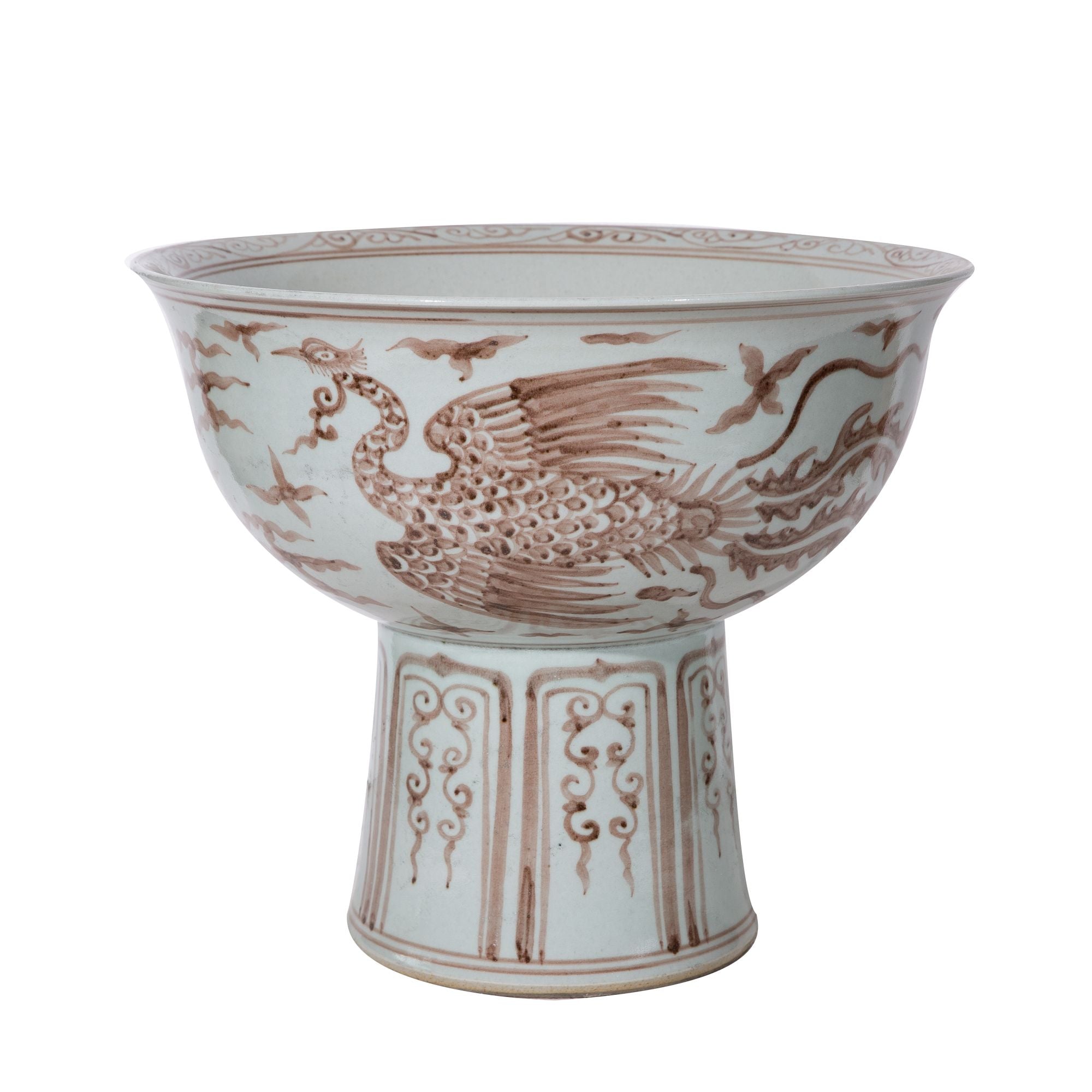 Legend of Asia Home Decor Legend of Asia Maroon Red Pheonix Mortif Serving Bowl Tall Base