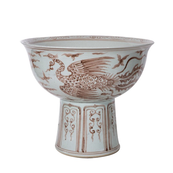 Legend of Asia Home Decor Legend of Asia Maroon Red Pheonix Mortif Serving Bowl Tall Base