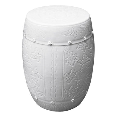 Legend of Asia Home Legend of Asia Medallion Stool Carved Lotus Motif - White