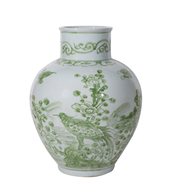 Legend of Asia Home Decor Legend of Asia Mint Green Flower Birds Porcelain Open Top Jar