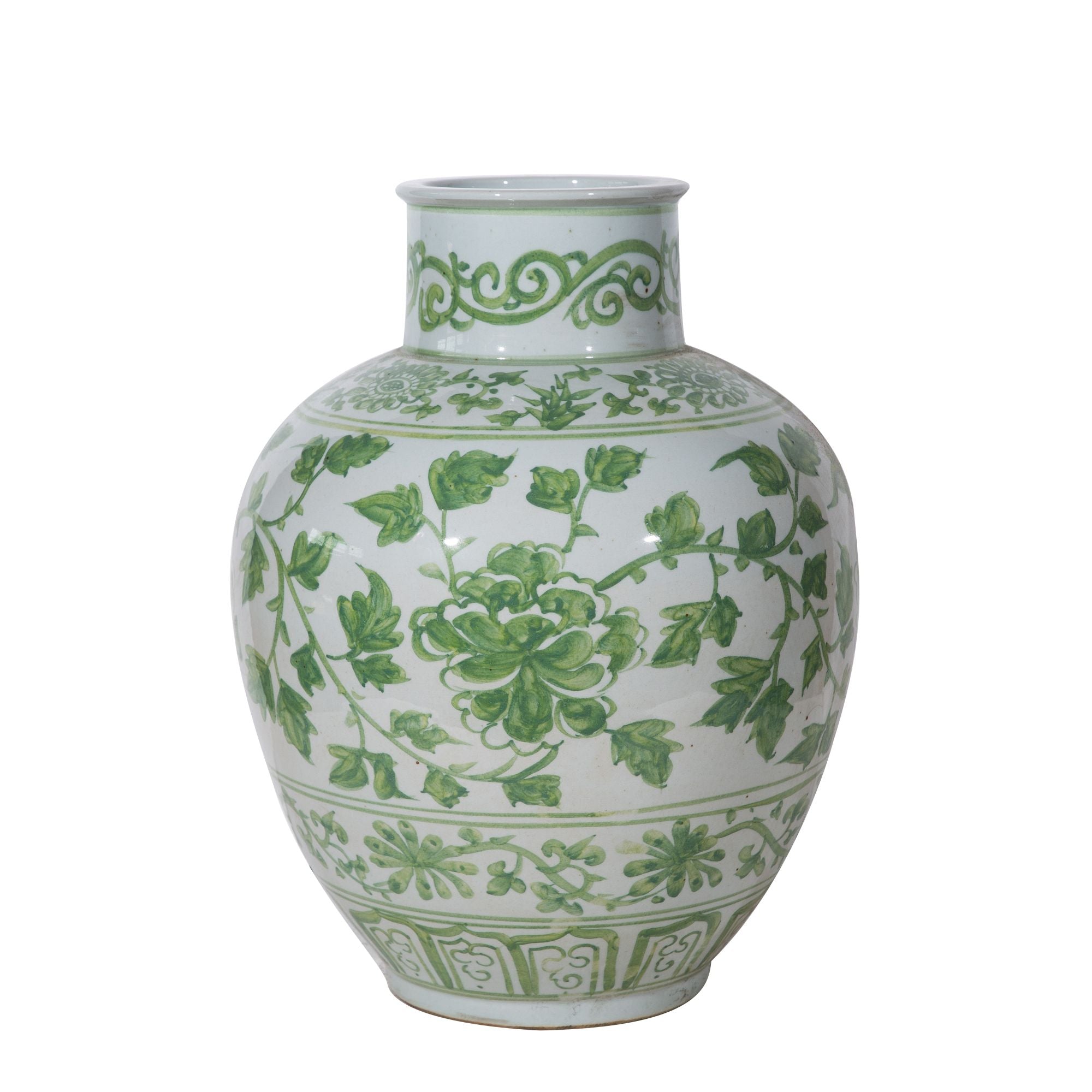 Legend of Asia Home Decor Legend of Asia Mint Green Peony Porcelain Open Top Jar