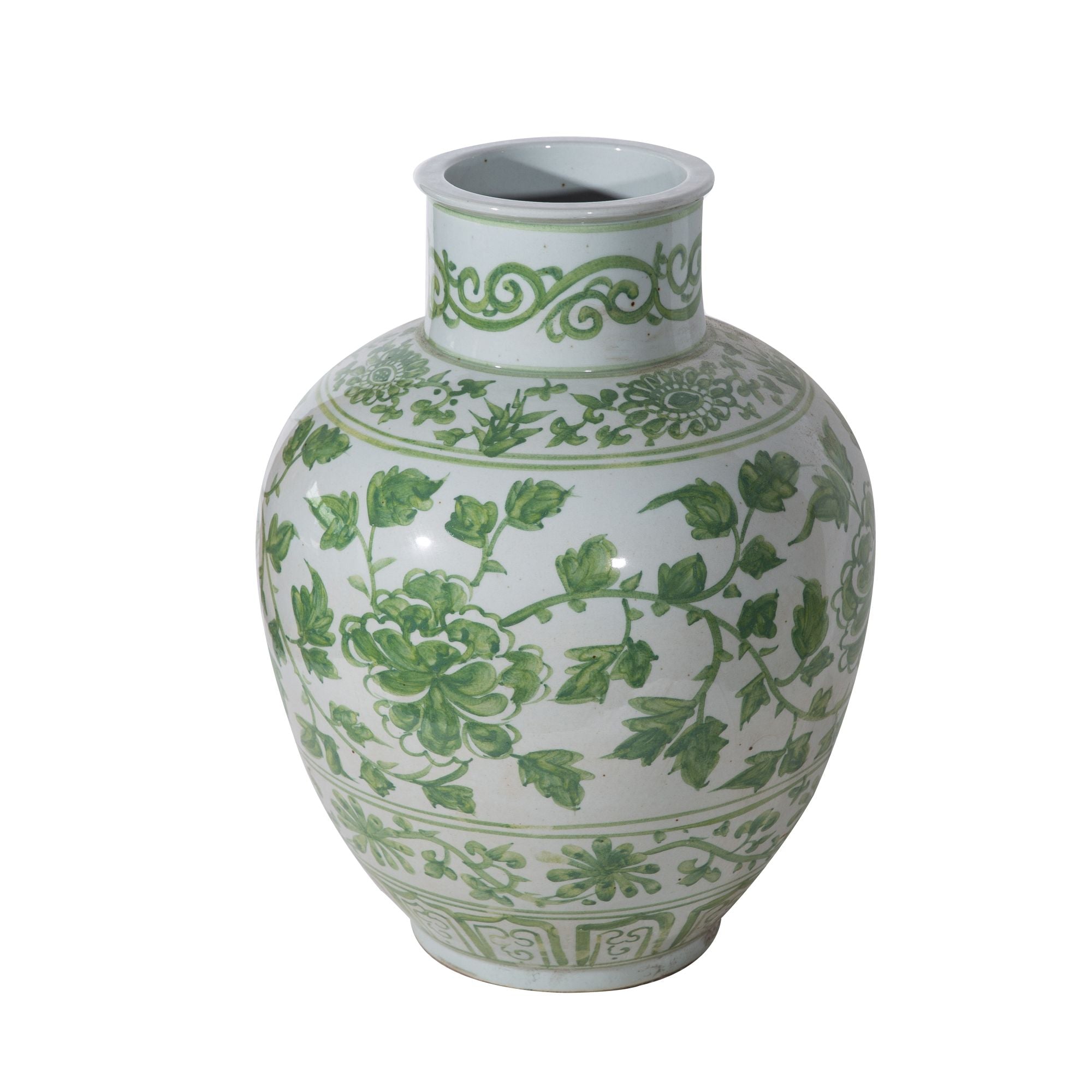 Legend of Asia Home Decor Legend of Asia Mint Green Peony Porcelain Open Top Jar