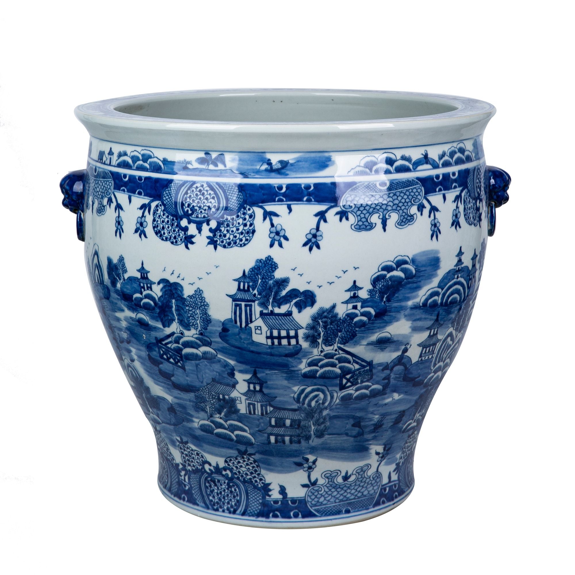 large chinese plant pot Legend of Asia Mountain Pagoda Porcelain Planter Lion Handle — ShopTheAddison