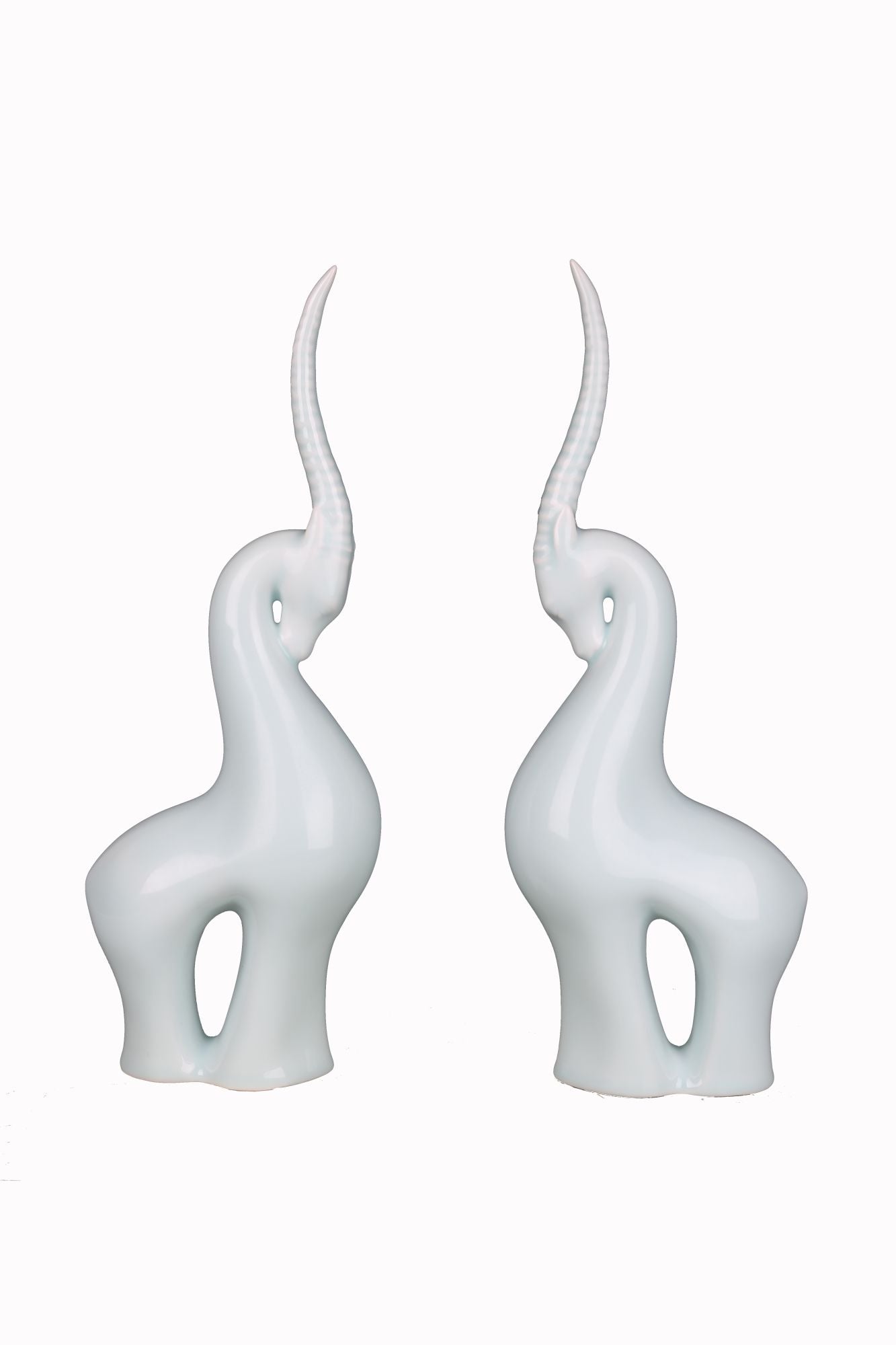Legend of Asia Home Decor Legend of Asia Pair Of Celadon Tibetan Antelope Single Horn