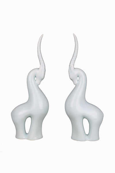 Legend of Asia Home Decor Legend of Asia Pair Of Celadon Tibetan Antelope Single Horn