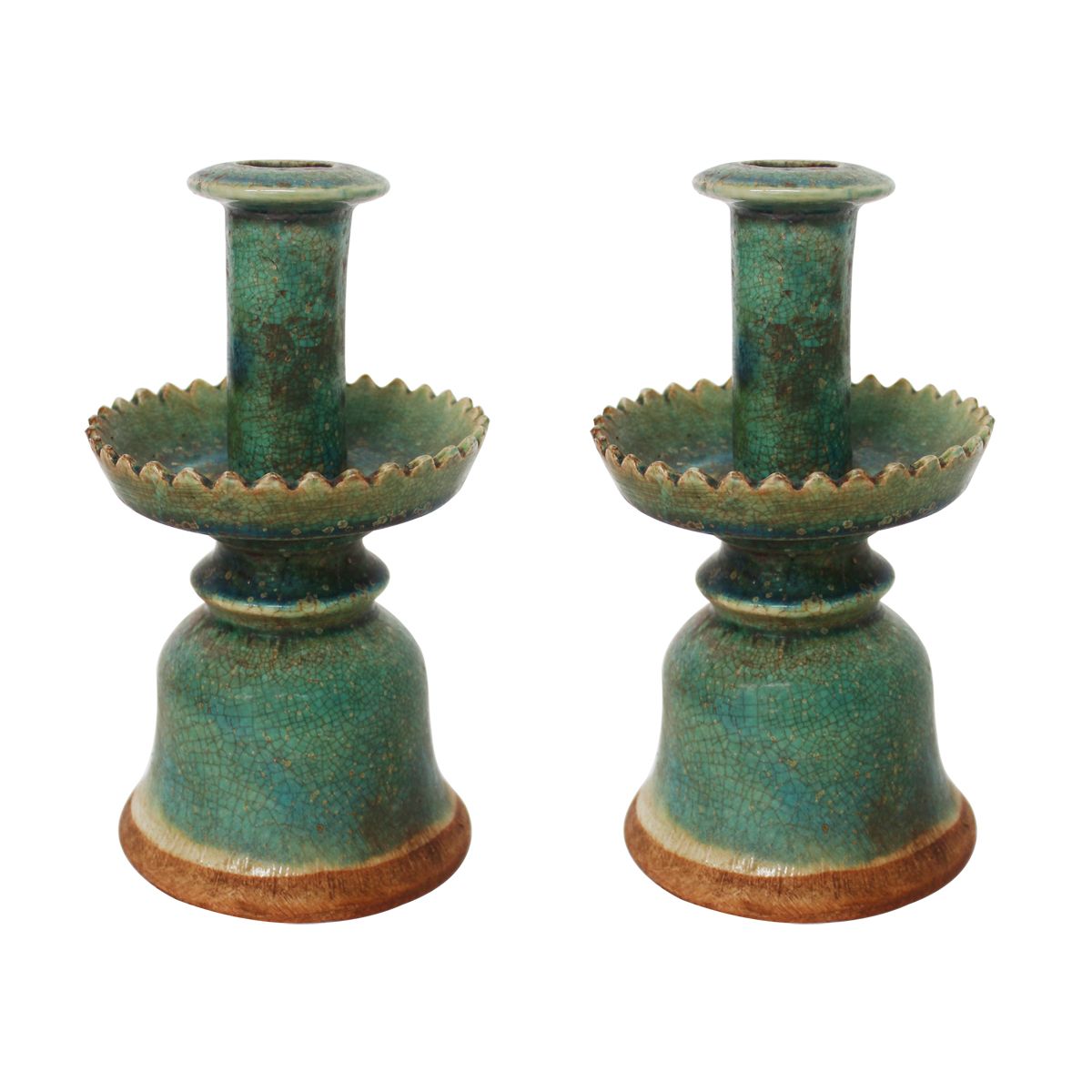 Legend of Asia Home Legend of Asia Pair of Speckled Green Candle Holders