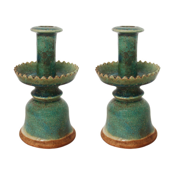 Legend of Asia Home Legend of Asia Pair of Speckled Green Candle Holders