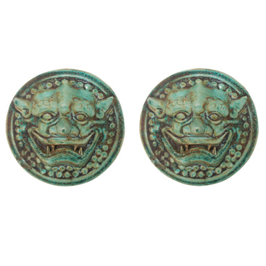 Legend of Asia Home Decor Legend of Asia Pair of Speckled Green Lion Head Wall Sculptures