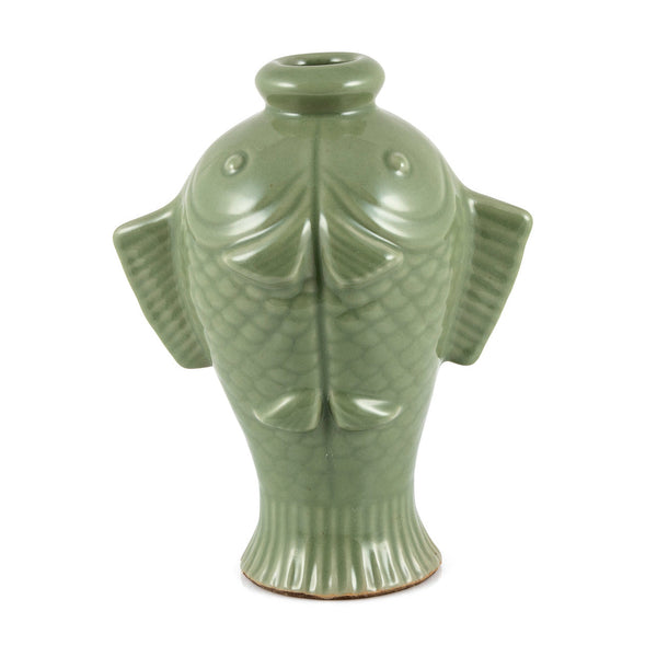 Legend of Asia Home Legend of Asia Pea Green Carved Fish Vase Small