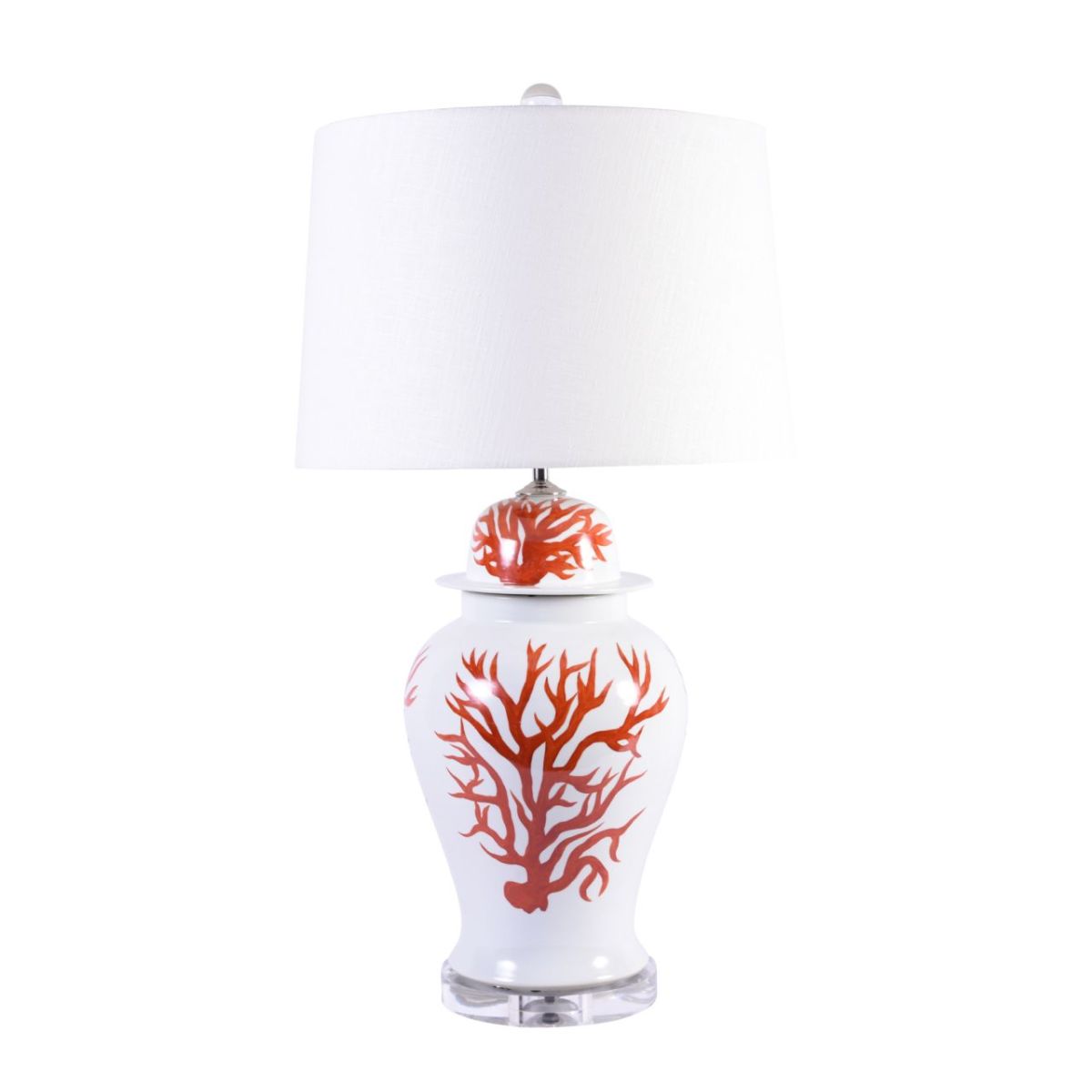 Legend of Asia Lighting Legend of Asia Red Coral Lamp Temple Jar Shape