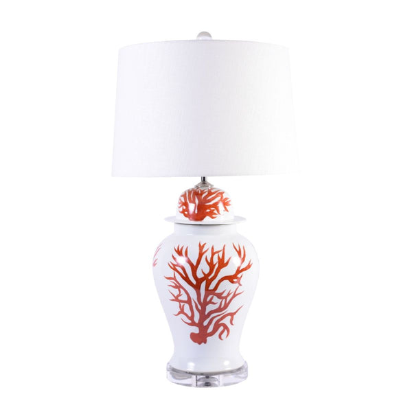Legend of Asia Lighting Legend of Asia Red Coral Lamp Temple Jar Shape