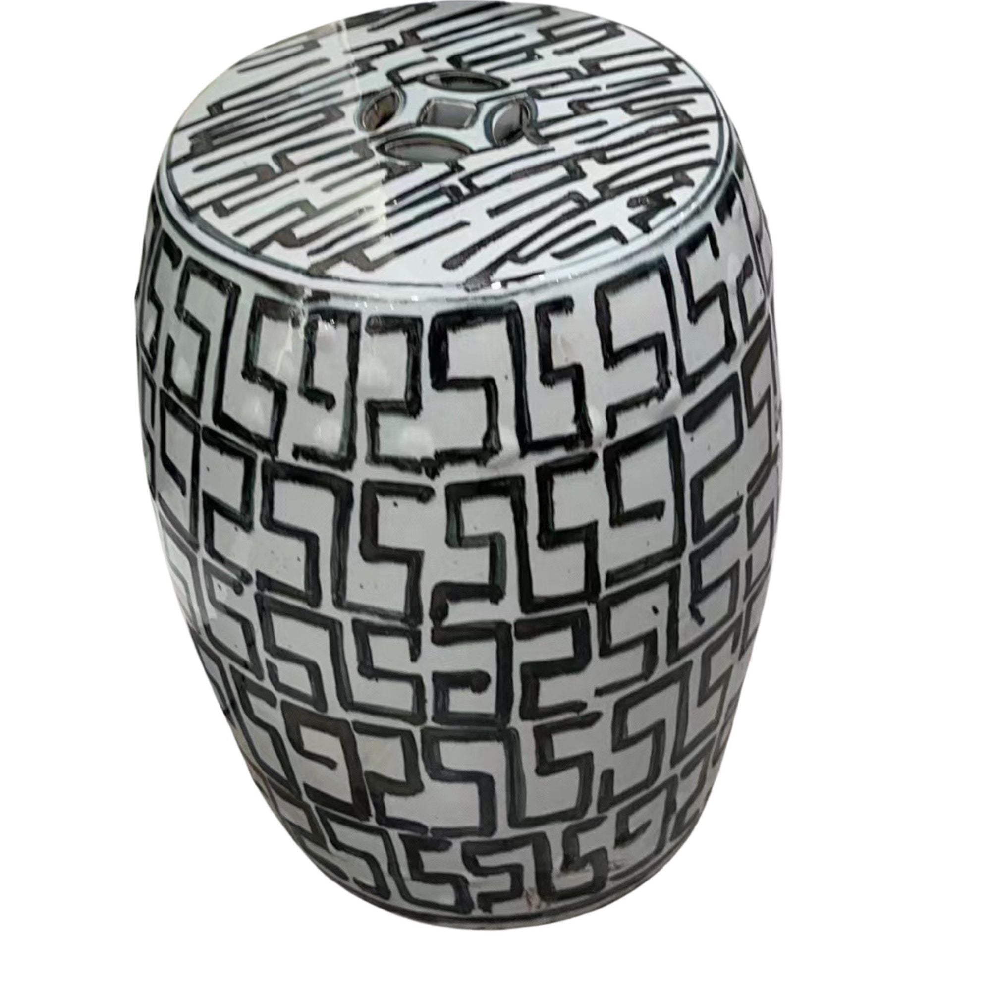 Legend of Asia Home Decor Legend of Asia Rustic Blue Greek Key Garden Stool