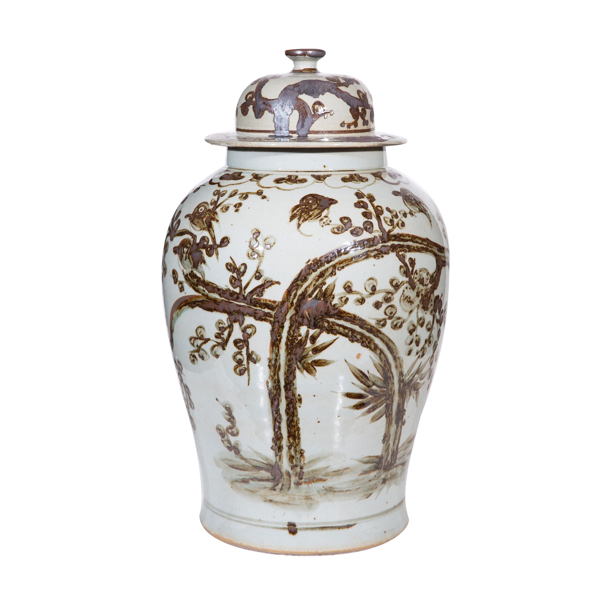 Legend of Asia Home Decor Legend of Asia Rustic Brown Magpie On Treetop Porcelain Temple Jar - Large