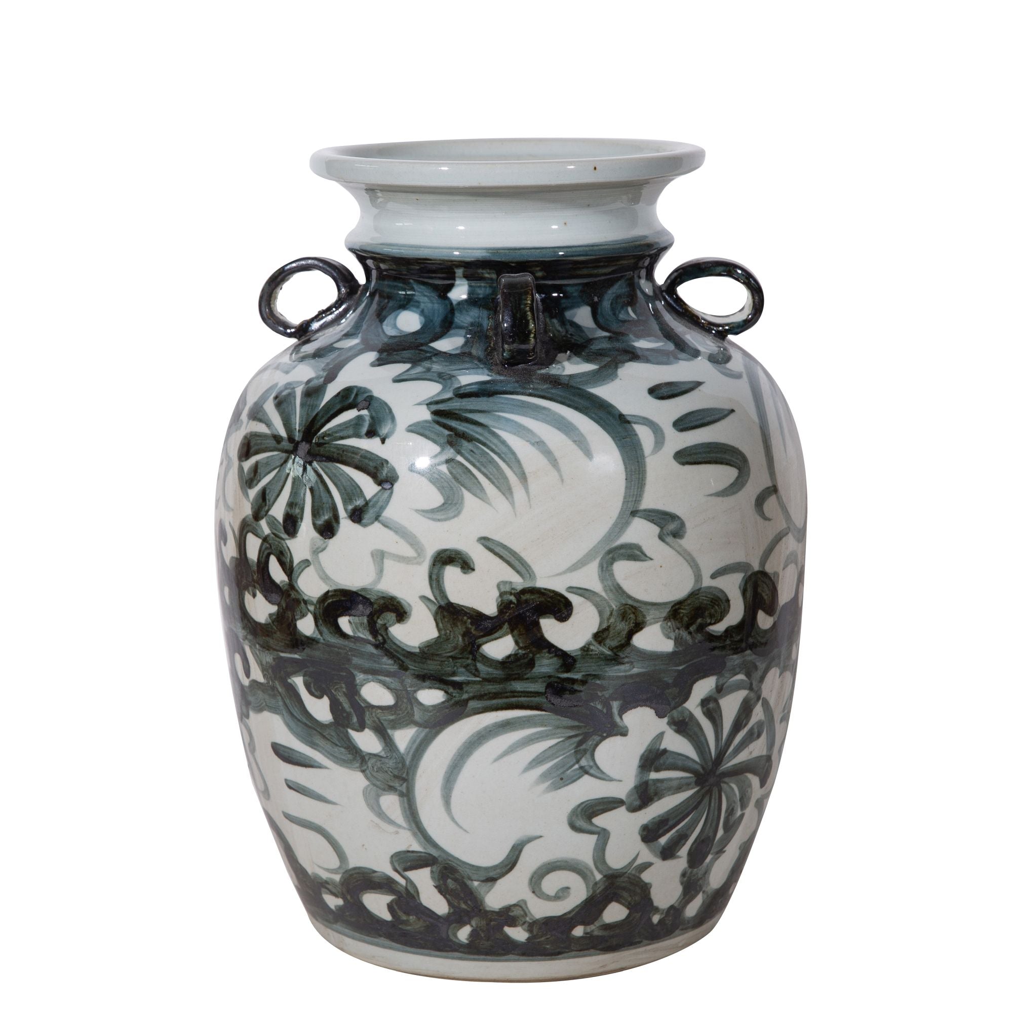 Legend of Asia Home Decor Legend of Asia Rustic Charcoal Four Loop Handle Jar Twisted Flower Motif - Small
