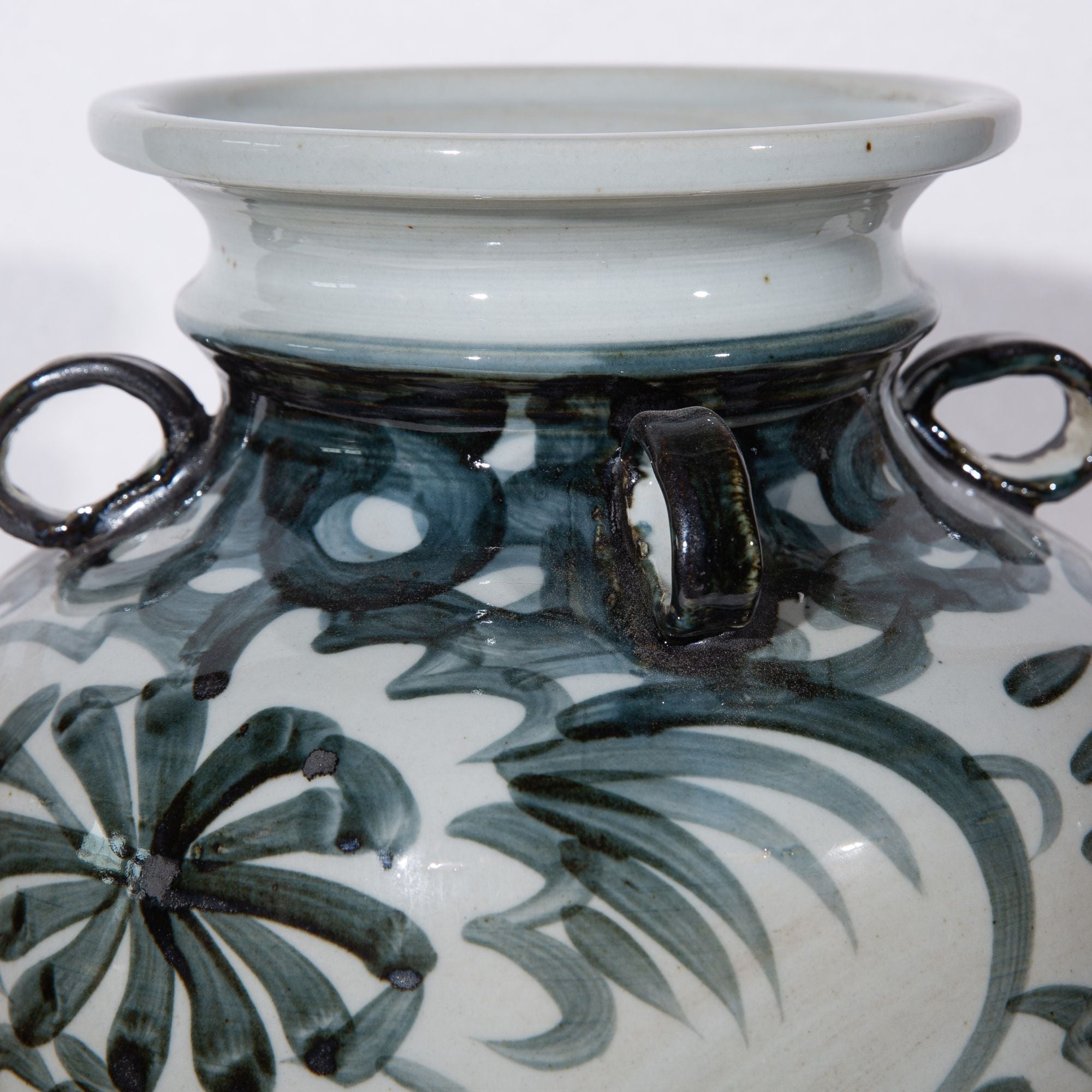 Legend of Asia Home Decor Legend of Asia Rustic Charcoal Four Loop Handle Jar Twisted Flower Motif - Small
