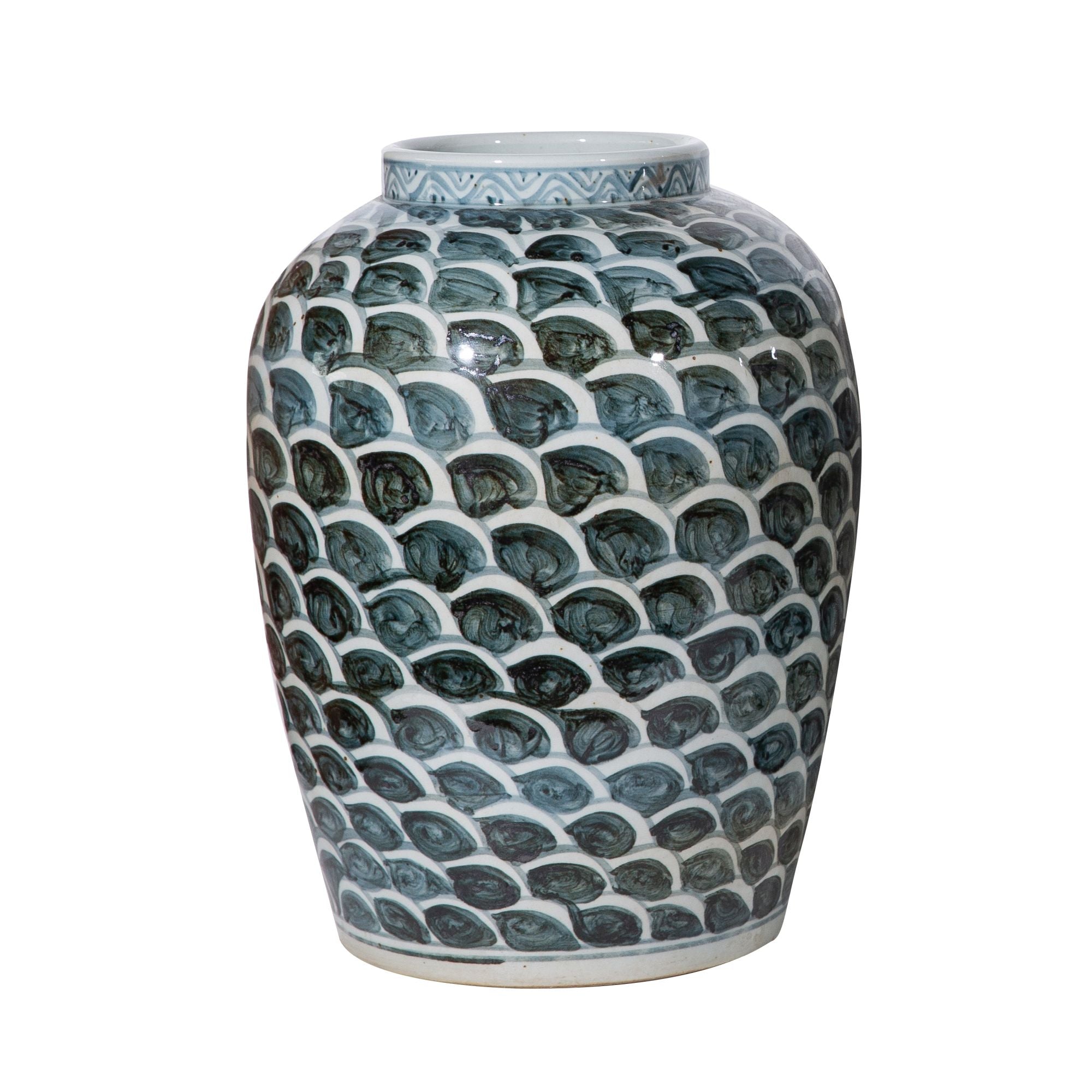Legend of Asia Home Decor Legend of Asia Rusty Blue Jar With Fish Scale Pattern - Small