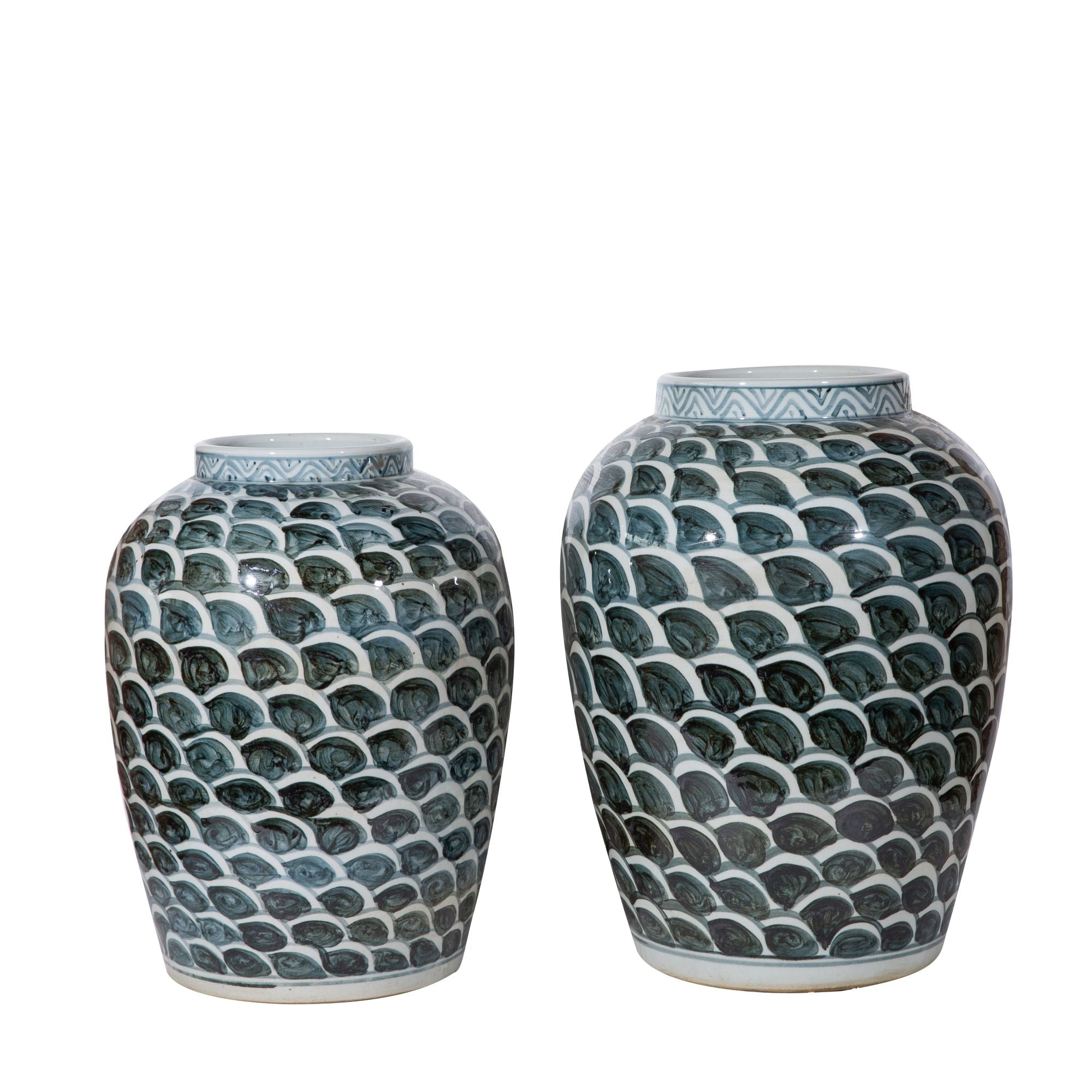 Legend of Asia Home Decor Legend of Asia Rusty Blue Jar With Fish Scale Pattern - Small